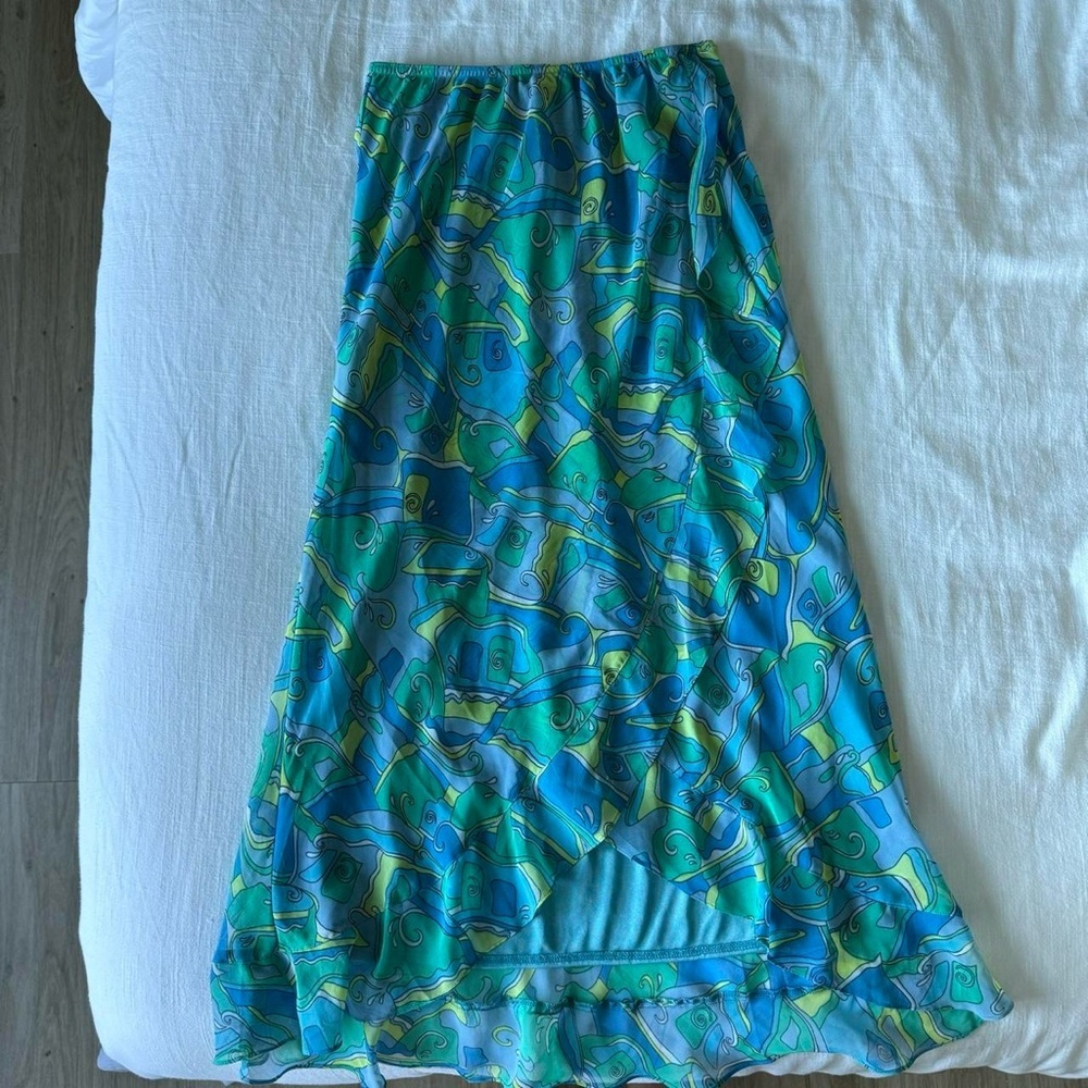 Vintage blue printed midi skirt - Picture 5 of 8